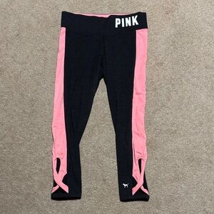 PINK Victoria's Secret Black with Pink 3/4 Length Leggings
